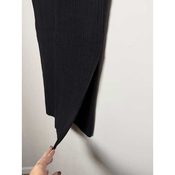 House of Harlow 1960 Black Ribbed Pencil Skirt Size Large Side Slit Mid Length - Picture 2 of 8